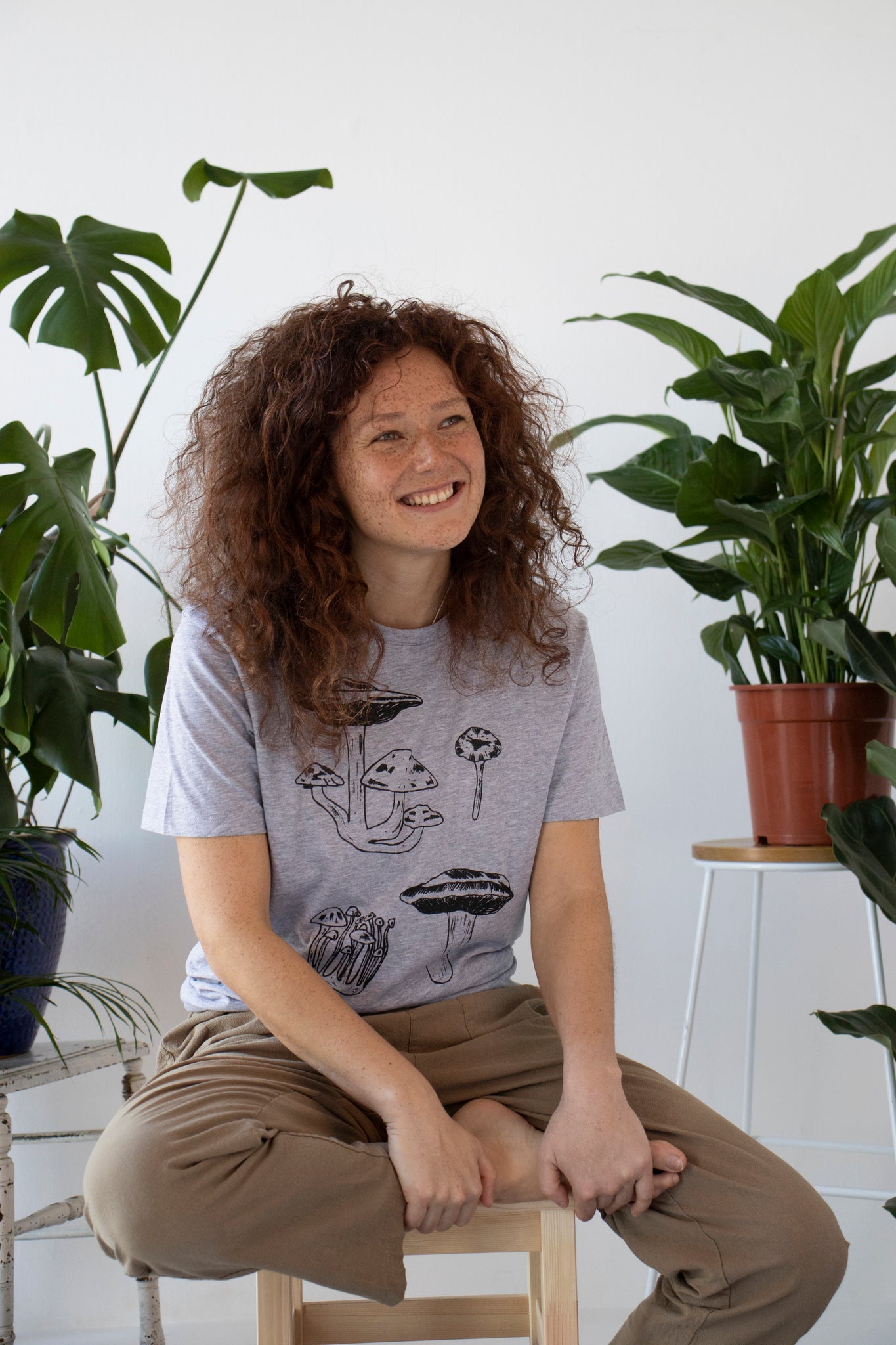 Grey vegan mushroom T-shirt