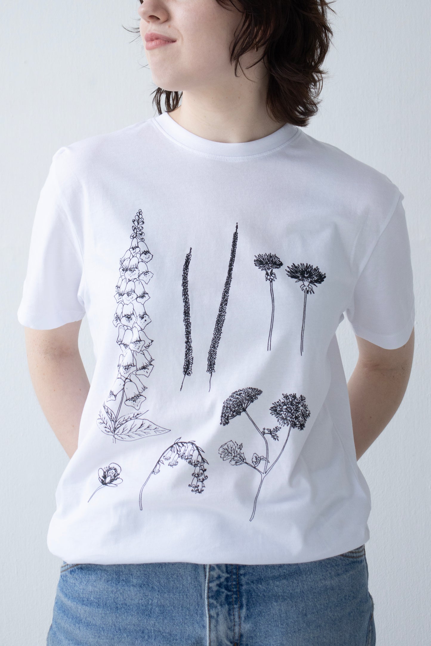 White vegan wildflower T-shirt