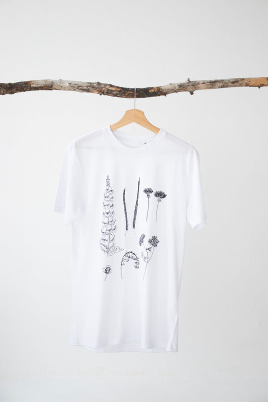 White vegan wildflower T-shirt