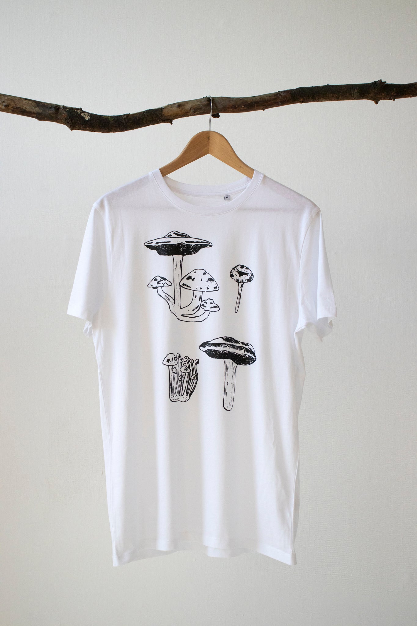 White vegan mushroom T-shirt