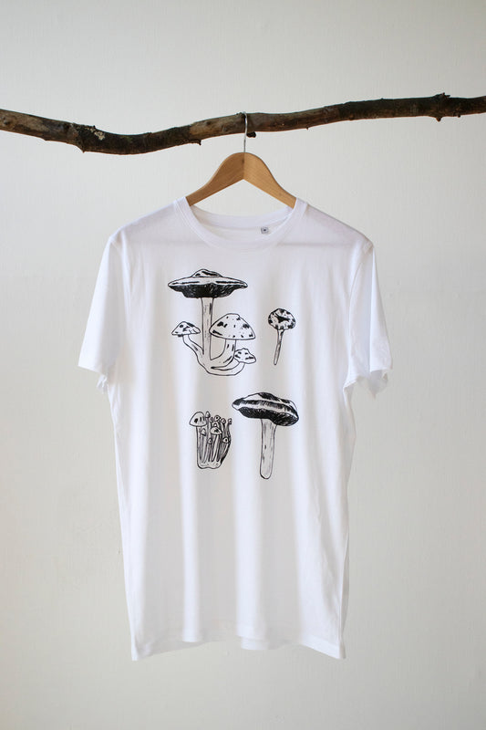 White vegan mushroom T-shirt