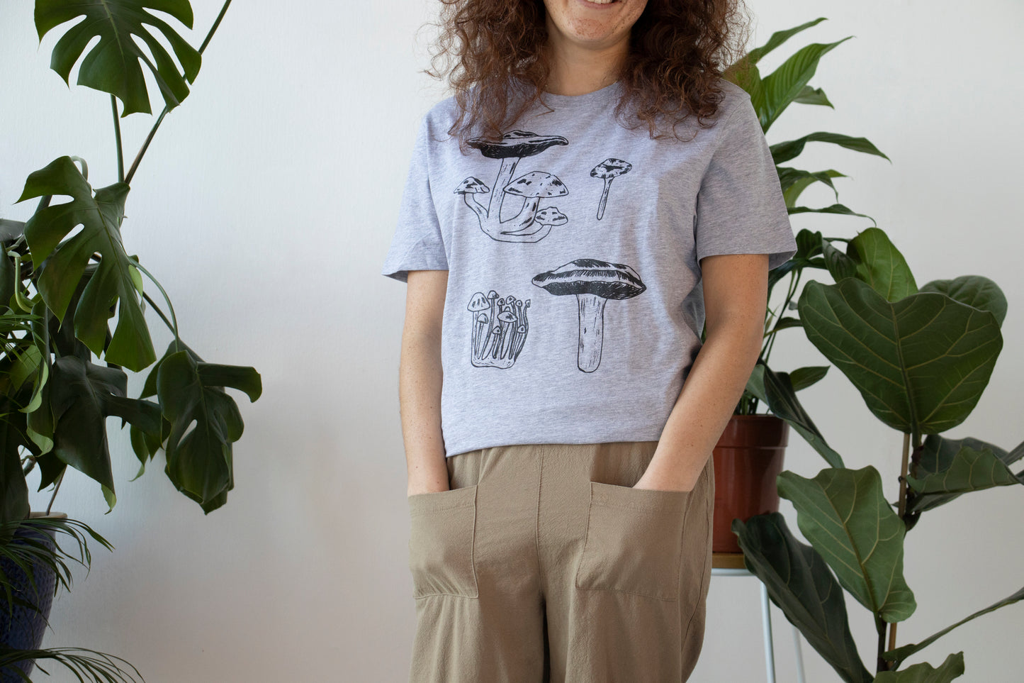 Grey vegan mushroom T-shirt