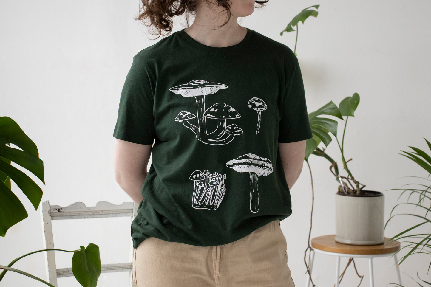 Green vegan mushroom T-shirt